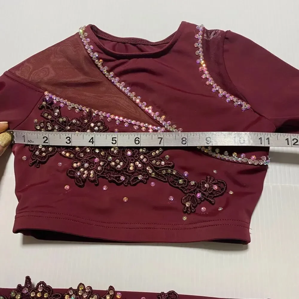 Weissman custom solo dance costume 2 piece burgundy red MT11386 IC- child 7/8